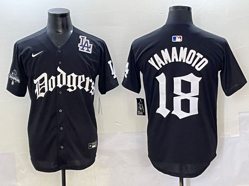 Men 2025 Los Angeles Dodgers #18 Yamamoto Black Seventh generation Joint Name Nike MLB Jersey style 9->los angeles dodgers->MLB Jersey